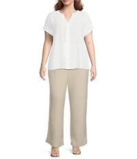 Blu Pepper Plus Short Sleeve Split V Neck Woven Blouse