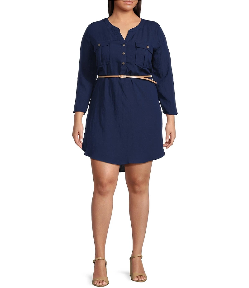 Blu Pepper Plus Size 3/4 Sleeve Belted Mini Dress