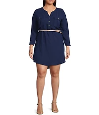 Blu Pepper Plus Size 3/4 Sleeve Belted Mini Dress