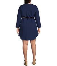 Blu Pepper Plus Size 3/4 Sleeve Belted Mini Dress