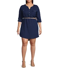 Blu Pepper Plus Size 3/4 Sleeve Belted Mini Dress