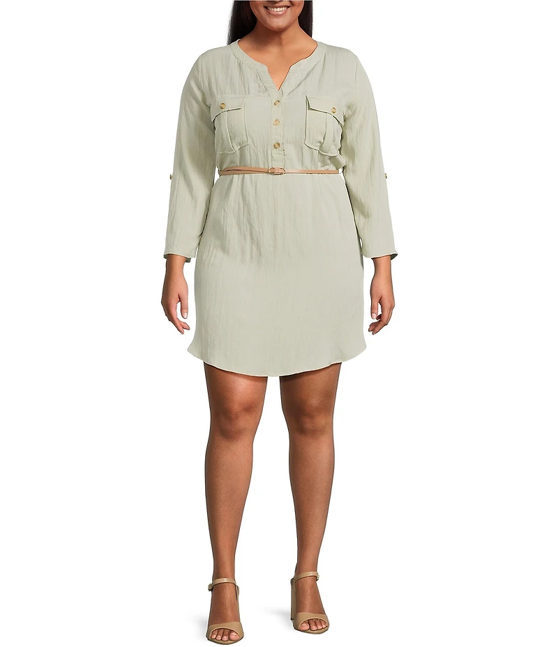 Blu Pepper Plus Size 3/4 Sleeve Belted Mini Dress