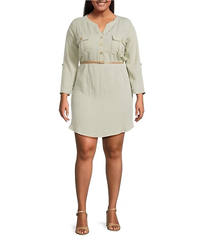 Blu Pepper Plus Size 3/4 Sleeve Belted Mini Dress