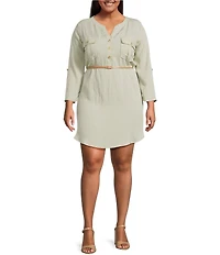 Blu Pepper Plus Size 3/4 Sleeve Belted Mini Dress