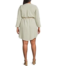 Blu Pepper Plus Size 3/4 Sleeve Belted Mini Dress