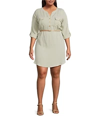 Blu Pepper Plus Size 3/4 Sleeve Belted Mini Dress