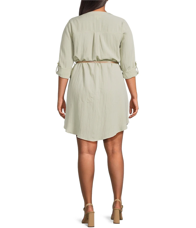 Blu Pepper Plus Size 3/4 Sleeve Belted Mini Dress