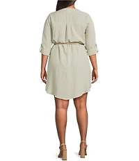 Blu Pepper Plus Size 3/4 Sleeve Belted Mini Dress