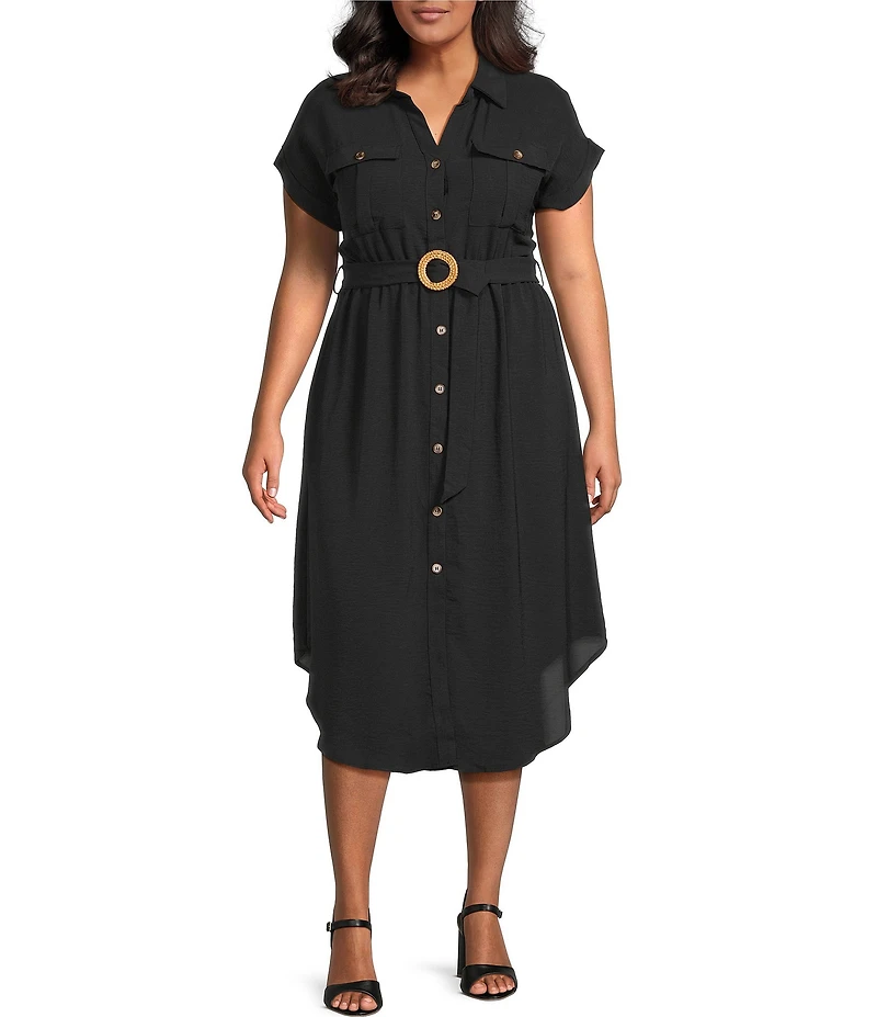 Blu Pepper Plus Size Short Sleeve Belted Midi Dress