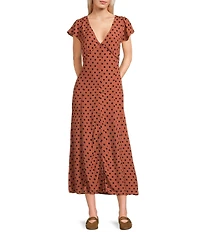 Blu Pepper Polka Dot Button Front Short Sleeve Midi Dress