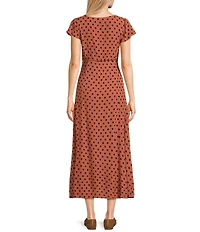 Blu Pepper Polka Dot Button Front Short Sleeve Midi Dress