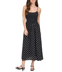 Blu Pepper Polka Dot Smocked Basque Waist Midi Dress