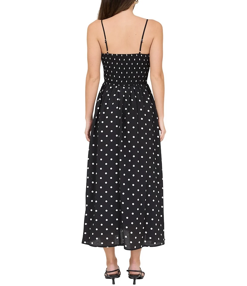 Blu Pepper Polka Dot Smocked Basque Waist Midi Dress