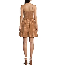 Blu Pepper Polka-Dot Smocked Bow Detail Mini Dress