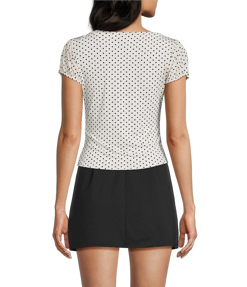 Blu Pepper Polka Dot V-Neck Button Down Short Sleeve Top