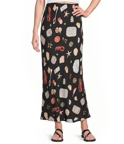 Blu Pepper Portofino Print Slip Midi Skirt