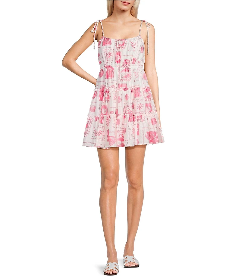 Blu Pepper Printed Tie Shoulder Bow Back Mini Dress