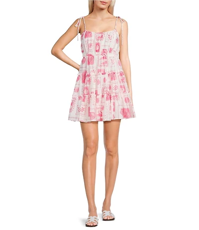 Blu Pepper Printed Tie Shoulder Bow Back Mini Dress