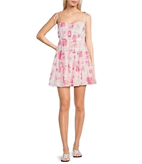 Blu Pepper Printed Tie Shoulder Bow Back Mini Dress