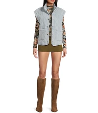 Blu Pepper Quilted Washed Denim Button Front Vest