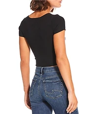 Blu Pepper Rhinestone Bow Front Keyhole Cropped Knit Top