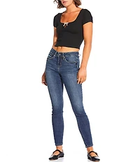 Blu Pepper Rhinestone Bow Front Keyhole Cropped Knit Top