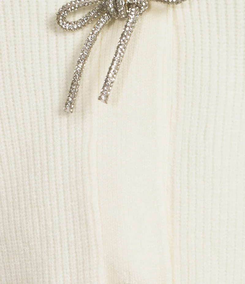 Blu Pepper Rhinestone Bow V-Neck Cardigan