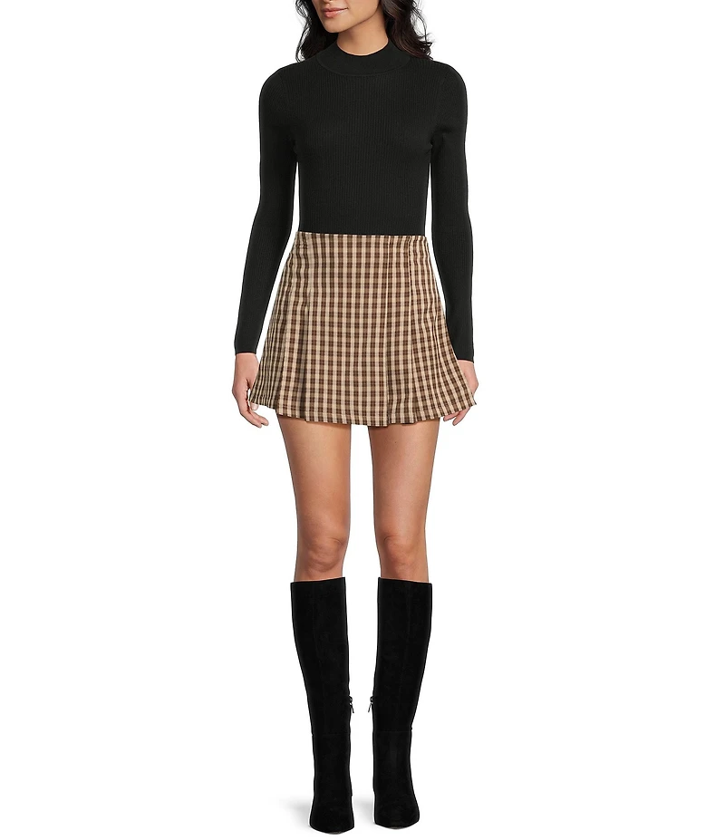 Blu Pepper Rib Knit Mock Neck Long Sleeve Bodysuit