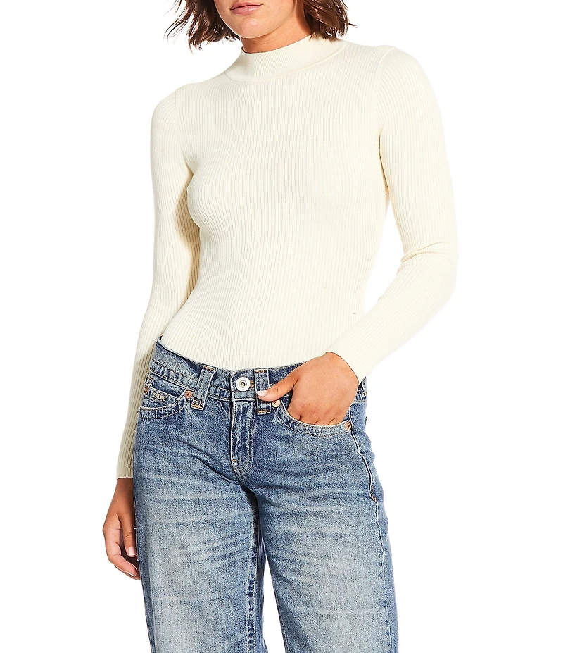 Blu Pepper Rib Knit Mock Neck Long Sleeve Bodysuit