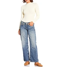 Blu Pepper Rib Knit Mock Neck Long Sleeve Bodysuit