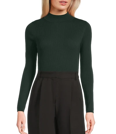 Blu Pepper Rib Knit Mock Neck Long Sleeve Bodysuit