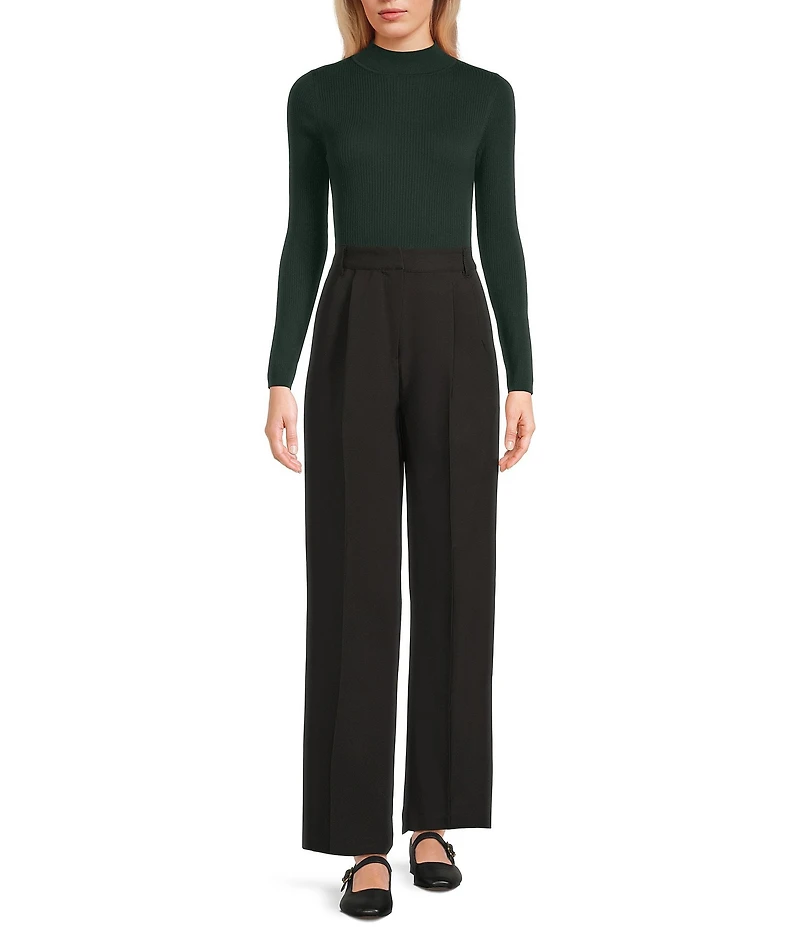Blu Pepper Rib Knit Mock Neck Long Sleeve Bodysuit