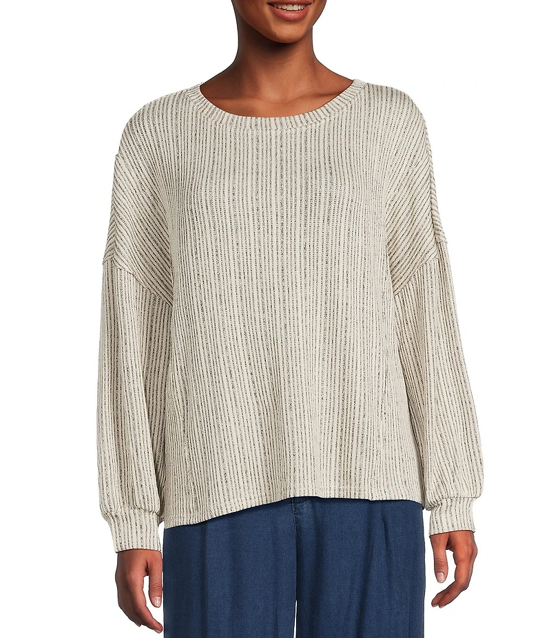 Blu Pepper Rib Knit Round Neck Long Sleeve Top