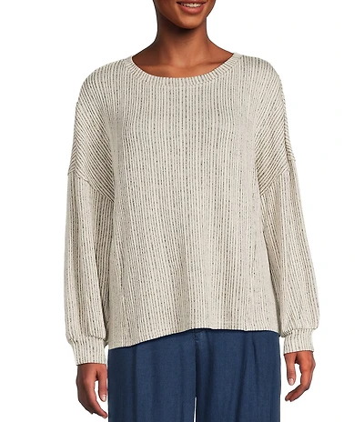 Blu Pepper Rib Knit Round Neck Long Sleeve Top