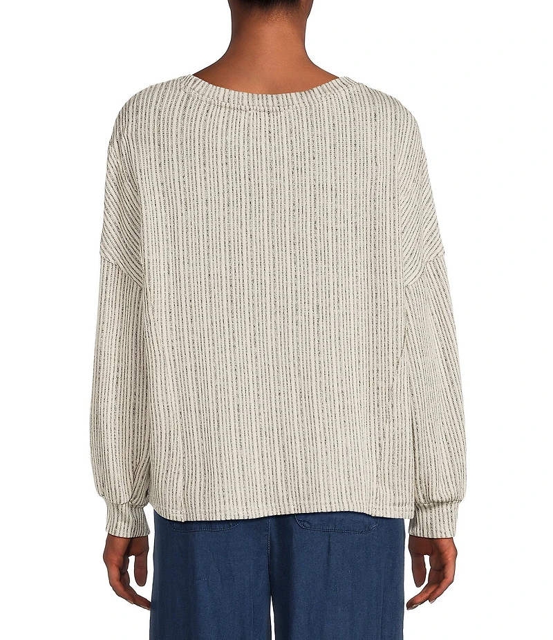 Blu Pepper Rib Knit Round Neck Long Sleeve Top