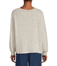 Blu Pepper Rib Knit Round Neck Long Sleeve Top