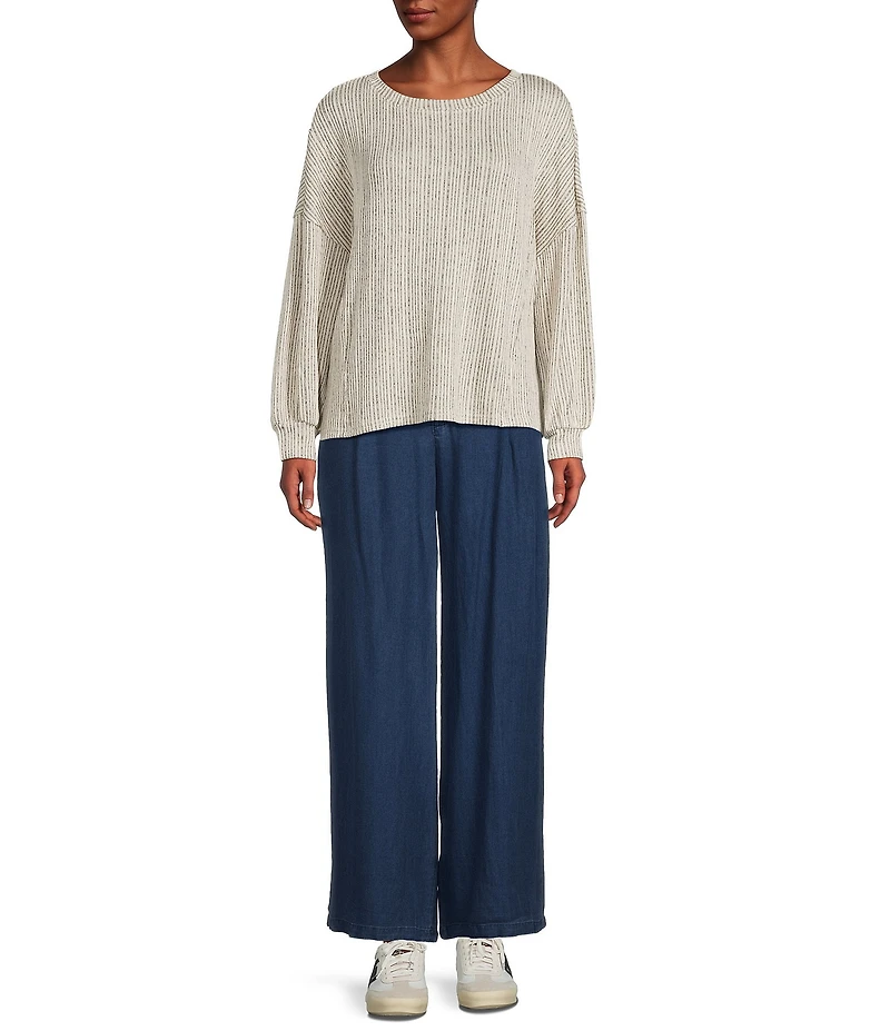 Blu Pepper Rib Knit Round Neck Long Sleeve Top