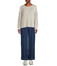 Blu Pepper Rib Knit Round Neck Long Sleeve Top