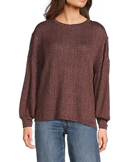 Blu Pepper Rib Knit Round Neck Long Sleeve Top