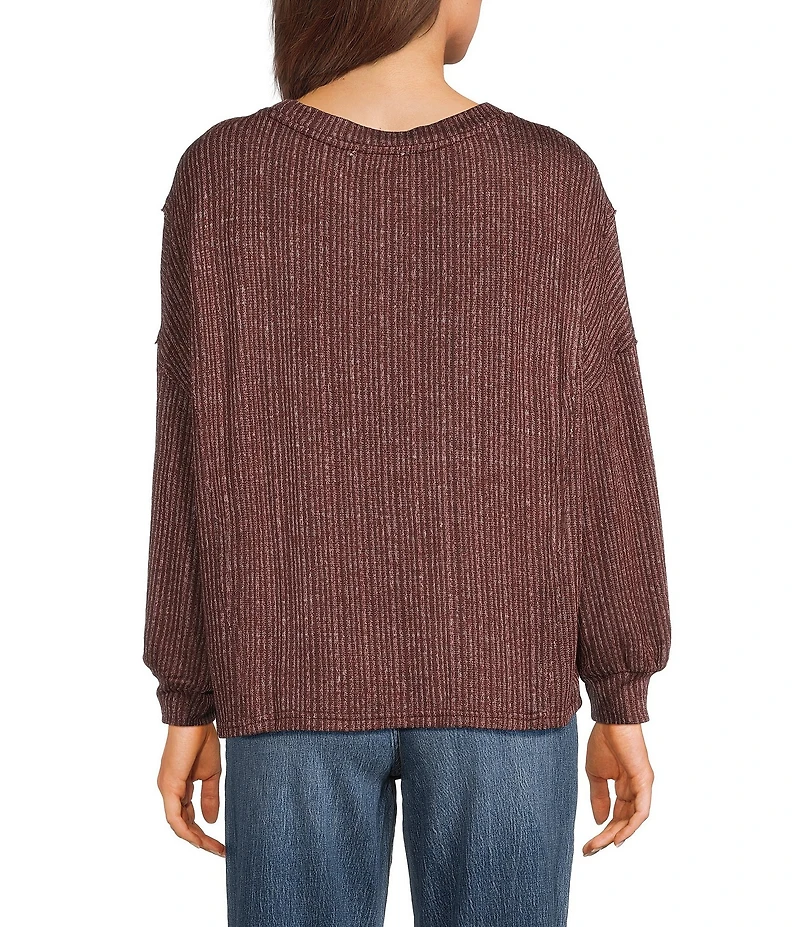 Blu Pepper Rib Knit Round Neck Long Sleeve Top