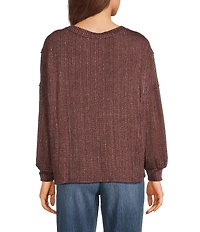 Blu Pepper Rib Knit Round Neck Long Sleeve Top