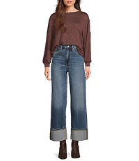 Blu Pepper Rib Knit Round Neck Long Sleeve Top