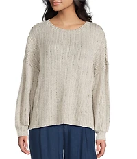 Blu Pepper Rib Knit Round Neck Long Sleeve Top