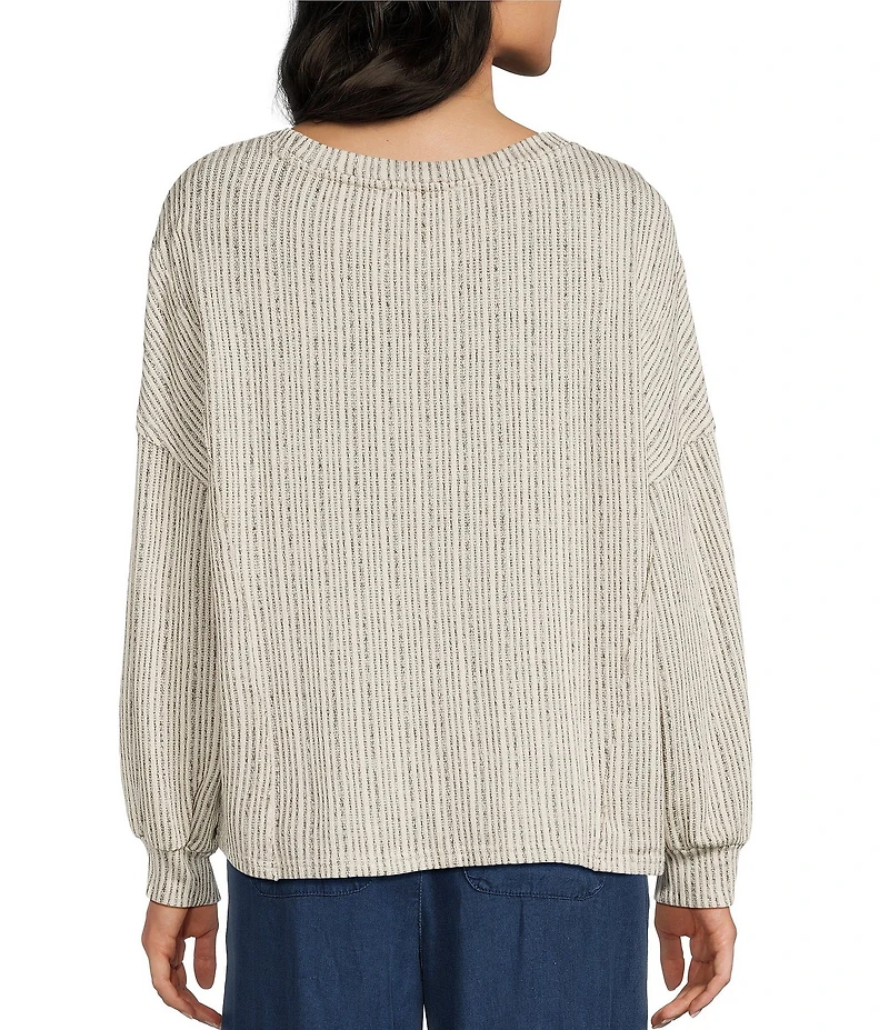 Blu Pepper Rib Knit Round Neck Long Sleeve Top