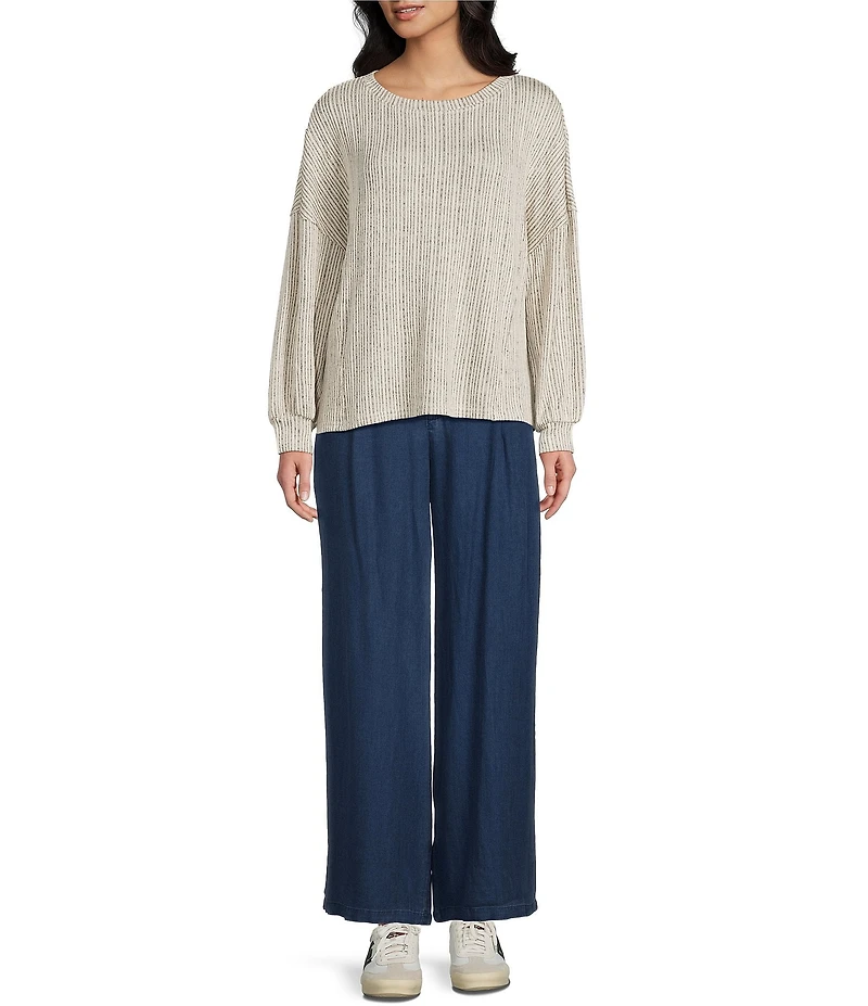 Blu Pepper Rib Knit Round Neck Long Sleeve Top