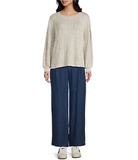 Blu Pepper Rib Knit Round Neck Long Sleeve Top