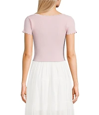 Blu Pepper Ruffled Short Sleeve Square Neck Tie Front Crop Top