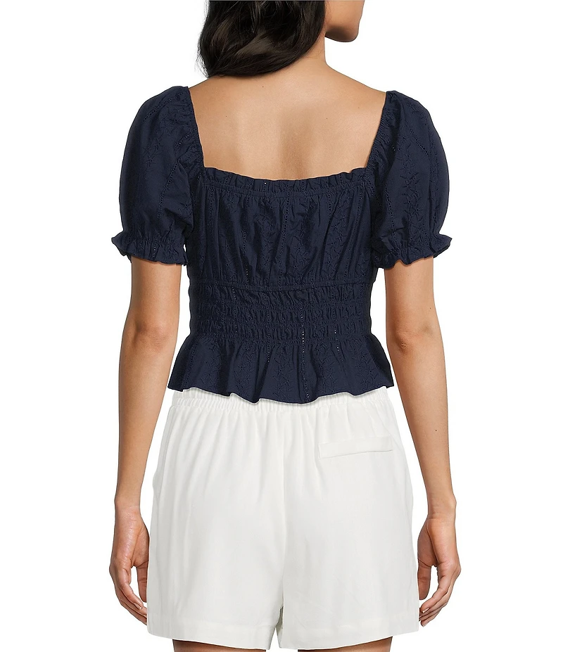 Blu Pepper Short Puff Sleeve Ruffled Tie Front Blouse