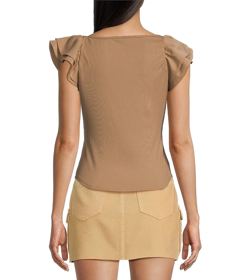 Blu Pepper Short Ribbed Flutter Sleeve Knit Top