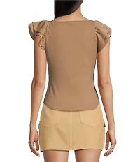 Blu Pepper Short Ribbed Flutter Sleeve Knit Top